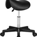 Yaheetech Saddle Stool Rolling Saddle Chair with Wheels Swivel Adjustable Stools for Hair Stylist/Lash Tech PU Leather Tattoo Massage Chair, Black