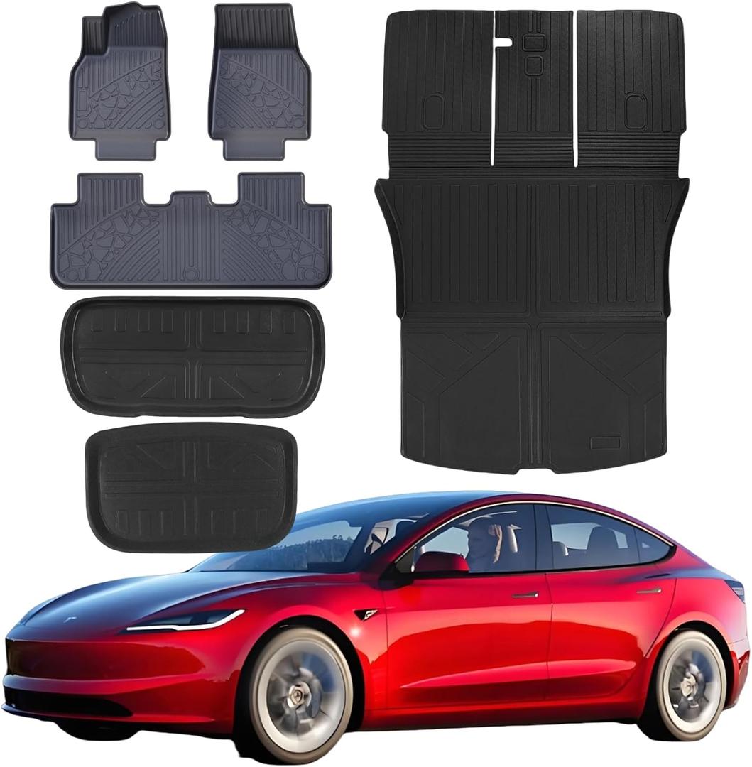 Floor Mats for Tesla Model Y Juniper 2025-2026, Front Rear Cargo Mat Backrest Mat Rear Trunk Liner Fit for New Version Tesla ModelY Accessories 5 Seat Floor Mats for Tesla Model Y Juniper 2025-2026, Front Rear Cargo Mat Backrest Mat Rear Trunk Liner Fit for New Version Tesla ModelY Accessories 5 Seat