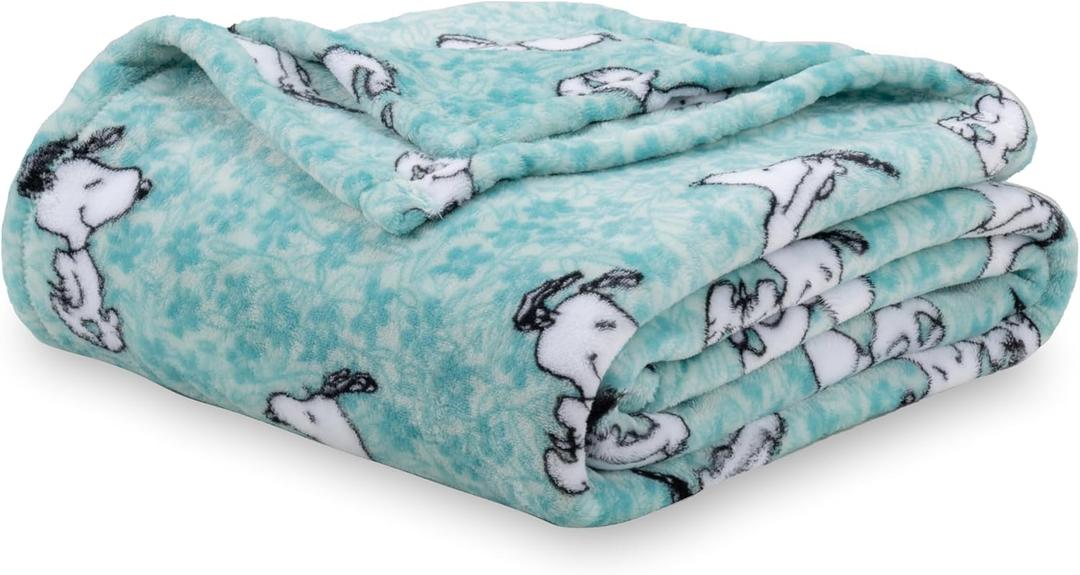 Berkshire Blanket Peanuts VelvetLoft Cute Character Snoopy Plush Blanket,Snoopy Springtime Floral Dance Large Blue,King 90 in x 108 in (Official Peanuts Product)