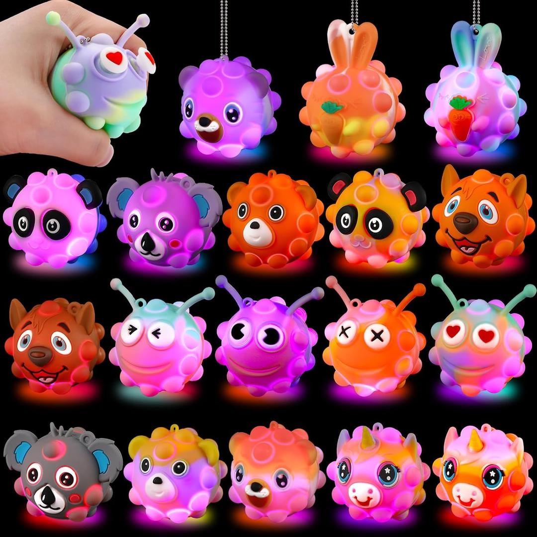 18pcs Light Up Animal Pop Balls Fidget Toys Party Favors for Kids 4-8 8-12 Sensory Squeeze Toys Stress Relief Balls Goodie Bag Stuffers Birthday Gifts Classroom Prizes Pinata Stuffers Treasure Box Toy