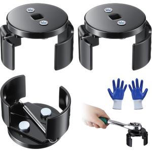 Meonum 3 Pcs Adjustable Oil Filter Removal Tool, Oil Filter Wrench Fit 2-1/2 to 3-1/8 Inch Filters, Include Gloves for Clean Hands, 3/8" Drive