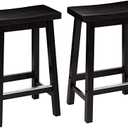 Amazon Basics 24" Counter Stool, Solid Wood Saddle-Seat, Height Kitchen Island BarStool, Set of 2, Black