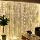 HXWEIYE 300LED Fairy Curtain Lights, 9.8x9.8Ft USB Plug-in 8 Modes Christmas String Hanging Lights with Remote for Bedroom Backdrop Wedding Indoor Wall Decor, Warm White, Tangle-Free  1 Pack (Regular)