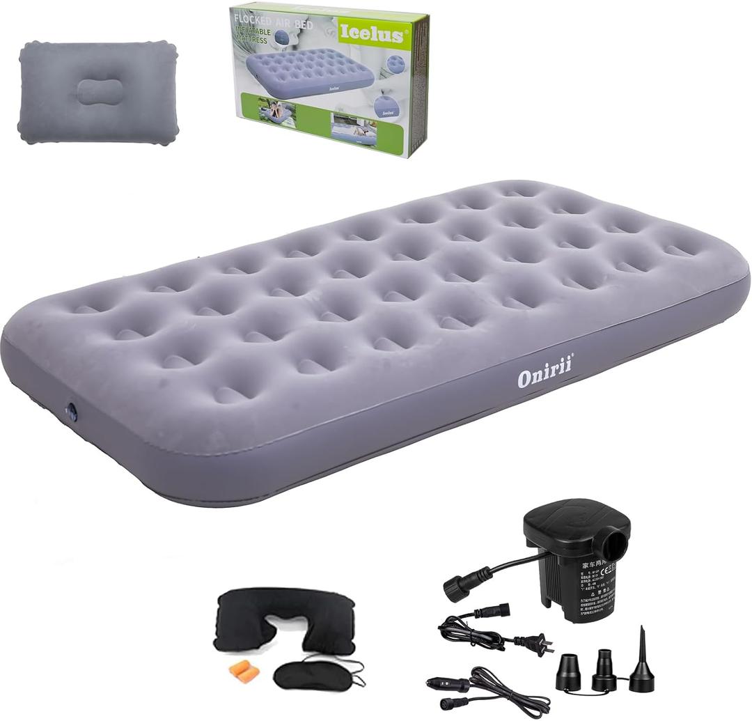 Onirii Twin Size Single Camping Air Mattress Bed with Air Pump,Inflatable Air Mattress,Thickened Portable Blow Up Bed,Travel Sleeping Pad for Truck Tent Camping/Home/Hiking(Grey), CAR AIR MATTRESS