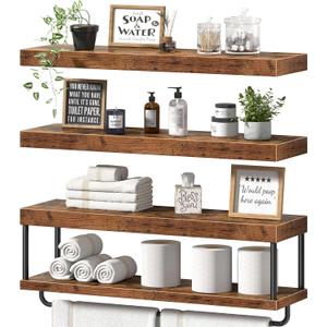 QEEIG Long Bathroom Floating Shelves Over Toilet (Brown, Set of 3, 31.5")