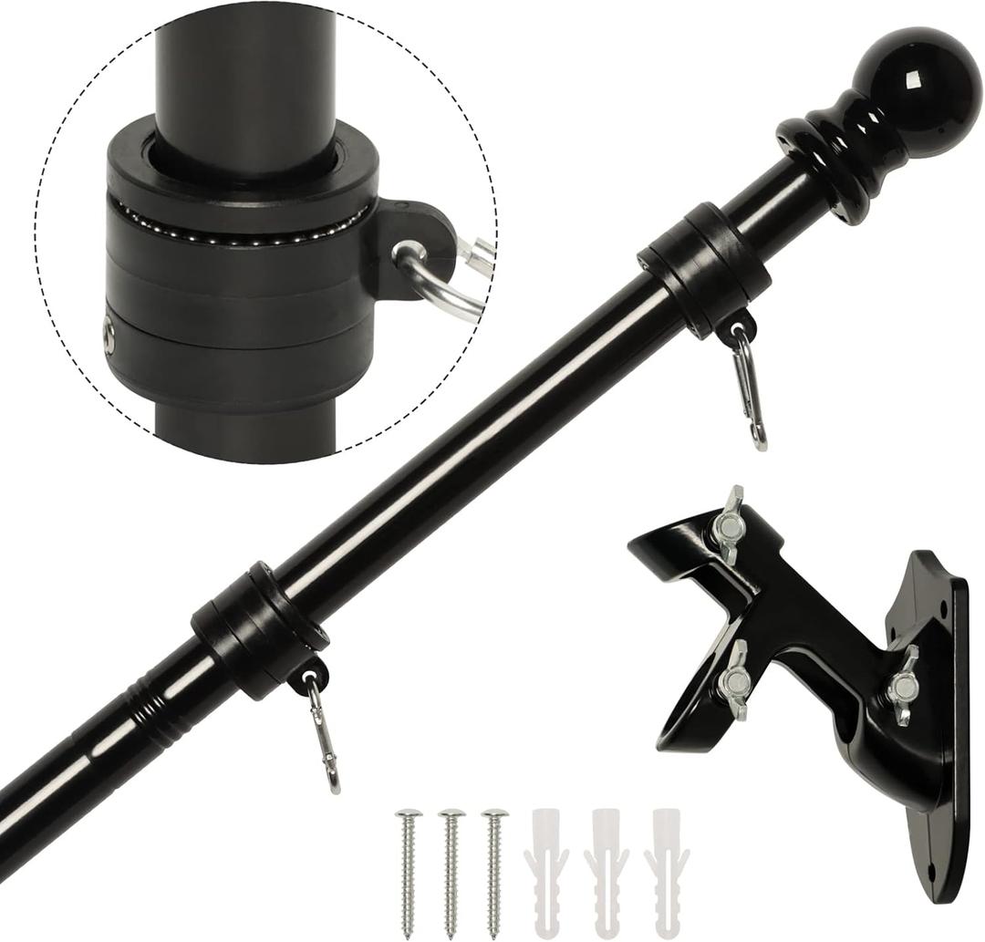 NELXINJO 5FT Flag Pole with Bracket,Professional Stainless Steel No Tangle Spinning Pole and Flag Pole Kit with Bracket for Residential or Commercial