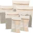 6-Piece Bag, Durable Cotton Mesh Laundry Bag, Sturdy Zipper, Breathable Mesh, Exquisite Laundry Bag for Underwear, Clothes, Pants, Shoes and Socks (Beige)