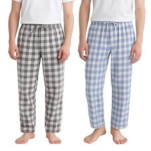 LICWOYAR Men's Pajama Pants Lightweight Cotton Pjs Bottoms Sleepwear Sleep & Lounge with Pocket 2Pack(2Blue Gray-M)