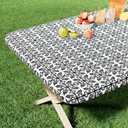 misaya Rectangle Vinyl Table Cloth, Elastic Fitted Flannel Backed Tablecloth, Waterproof Plastic Table Cover Fits 4 Foot Folding Tables for Picnic, Camping, Outdoor (Black, 24" x 48")