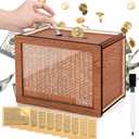 Wooden Money Box for Cash 10000, Plus Size 10000 Savings Challenge Box, Reusable Kakeibo Money Saving Box with 9 Saving Goals 10000 8000 5000 3000 2000 1000 500 Dollars for Adults