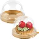 TOFLEN 100Pcs Mini Cake Containers with Clear Dome Lids for Mini Desserts Cupcake, Cheesecake, Cocoa Bomb, Strawberry, Mooncake (Gold)