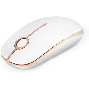 Unipows Wireless Mouse - 2.4G Slim Portable Computer Mouse with Nano Receiver, Less Noise Mobile Optical Mice for Notebook, PC, Laptop, Computer, Mac (White Gold)