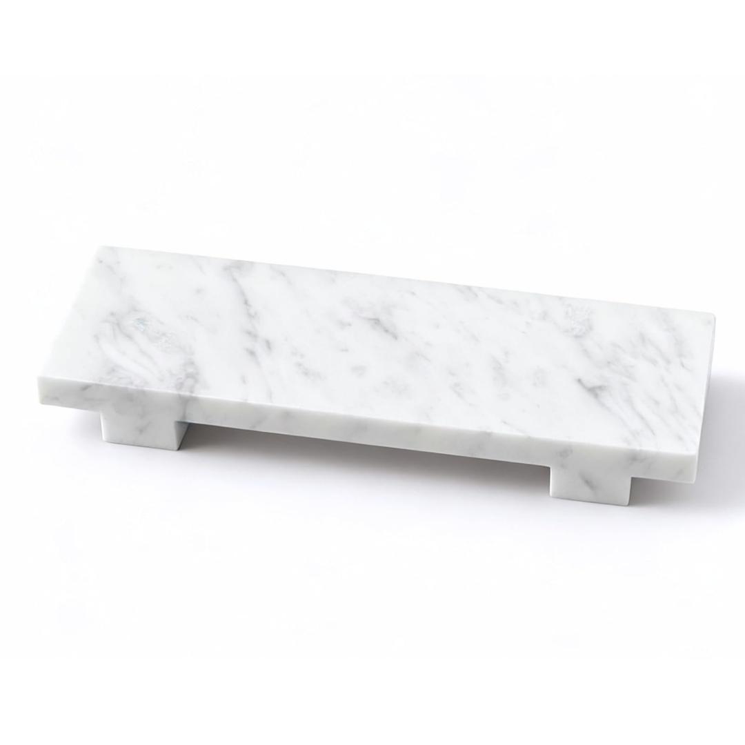 Marble Tray for Kitchen Counter - Handcrafted Real Marble Riser, Bathroom Soap Tray & Serving Board, Pedestal for Home Decor (Calacatta White Q)