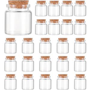 24Pack Glass Bottles with Lids, 50ml Small Glass Bottles with Cork Stopper Storage, Decorative Empty Mini Glasses Bottle for DIY Art Crafts, Projects Decoration, Party Supplies,Wedding