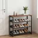 Garden 4 you Shoe Rack for Entryway 4 Tiers 11.8" D x 25" W x 28" H, Metal Shoe Rocks with Brown Wooden Tabletop, Angled Shoes Rack with Adjustable Mesh Shelves for Entryway Hallway Closet