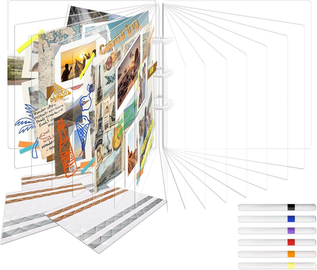 Vienrose Polaroid Scrapbook Photo Album, 3 Ring DIY Memory Book with Premium Crystal Clear Acrylic Cover PVC Pages 15 Sheets, Scrapbook Supplies for Wedding, Anniversary, Birthday, Travel