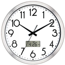 Wall Clock, 14" Large Dial Non-Ticking Silent Battery Operated Analog with LCD Display for Perpetual Calendar and F Temperature, Ideal Modern Home, Bedroom, Kitchen, Office Decor (Silver)