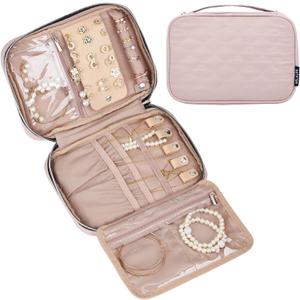 BELALIFE Travel Jewelry Organizer, Portable Storage Case for Earrings, Rings, Necklaces, Bracelets, Pink