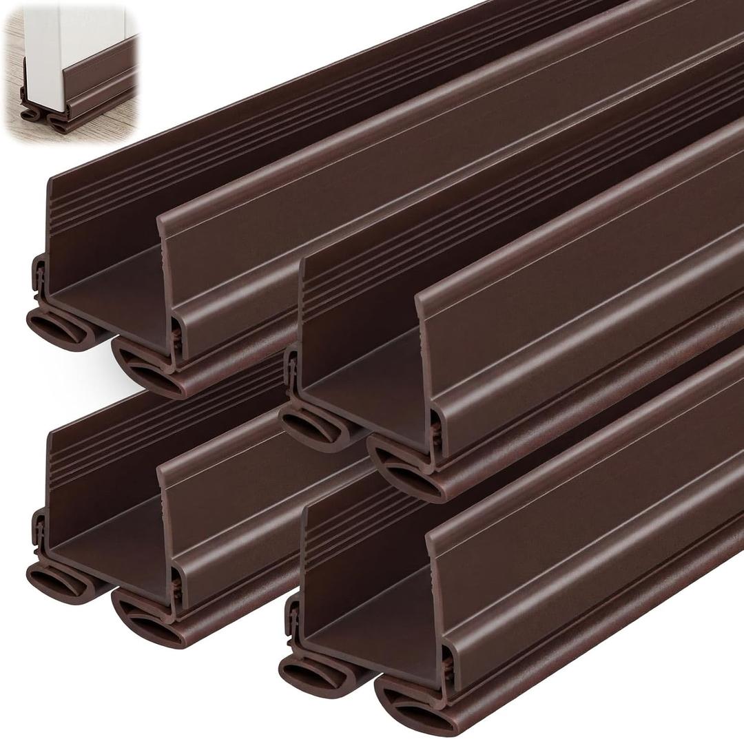 Yaocom 4 Strip 32 Inch Vinyl U Shape Door Bottom Seal, Slide on Weatherstrip Interior Door Bottom to Block Light and Reduce Noise Fits 32 x 1-3/8 Doors, Fills 1/2 1-1/2 Gaps(Brown)