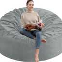 4FT Bean Bag Chair, Large Bean Bag Chairs with Memory Foam Filled, Fluffy Beanbag Sofa with Dutch Velvet Cover, Round BeanBag Chairs for Living Room, Playroom - Light Grey (4FT- 44"x44"x24")