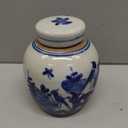 Blue and White 4.5in Porcelain Flower and Bird Small Oriental Jar with Lid