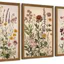 AVECCO Vintage Color Wildflower Canvas 3 Pieces Wall Art, Nature Floral Artwork Wall Decor, Botanical Art Prints for Bedroom Living Room Office Home Decoration Ready to Hang 20x30 Inch Wood Framed