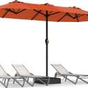 15FT Large Patio Umbrella with Base, Double Sided Rectangular Outdoor Umbrella with Sturdy Fiberglass Ribs, UPF 50+ Sun Protection, Wind-Resistant, Waterproof Fade-Resistant Fabric for Pool, Garden, Backyard, Deck(Orange)
