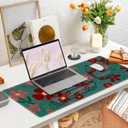 Large Mouse Pad with Wrist Support 4 in1 Set, XXL Big Game Mousepad + Keyboard Wrist Rest+Mouse Wrist Rest+Coaster Ergonomic Design Gaming Mat for Home Office Table Computer I Green Flowers