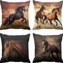 Emvency Throw Pillow Covers 20x20 Inches Set of 4 Horse Running Waist Horses Animal Square Decorative Couch Pillowcases for Home Decor Bedroom Sofa Living Room