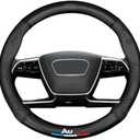 Custom-Fit Car Steering Wheel Cover Compatible with Audi, Premium Stylish NAPA Leather Carbon Fiber Texture Protector, Non-Slip, Audi Compatible Accessories (Black) 37cm to 38cm