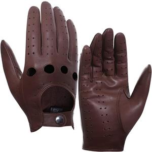 Harssidanzar Mens Lambskin Leather Driving Gloves GM026 (Brown)