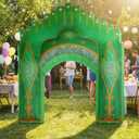 Preboun 10ft Inflatable Green Castle Emerald Green Castle Inflatables Arch Blow up Archway Built in LED Lights for Wizard Birthday St. Patrick's Fairy Tale Party Yard Garden Outdoor Decor