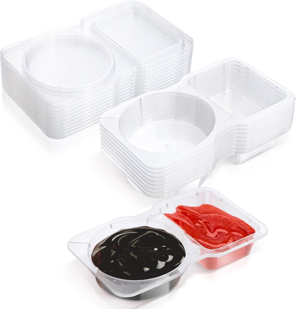 2 x Huakaile 10 PCS Double Compartment Condiment Containers, Plastic Portion Cups with Lids, Reusable Sauce Containers for Lunch Box Dressing Snack Take-out (4.4 oz) (10 PCS)