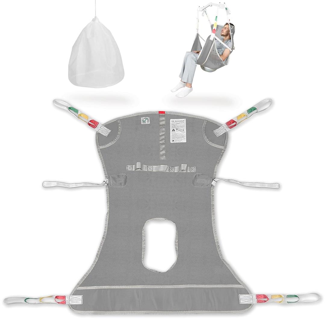 Universal Full Body Transfer Lift Sling with Commode Opening for Toileting-Shower Sling for Elderly and Patient Transfers | Repositioning | Lifting,with 1pc Laundry Bag (Grey, Medium)