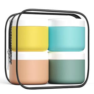 Travel Containers for Toiletries, Silicone Cream Jars BPA-Free, Leak-proof 3oz Travel Size Containers, Portable Size Silicone Jars with Lid for Cosmetic Face Hand Body Cream (4 Pack) (Colorful) Travel Containers for Toiletries, Silicone Cream Jars BPA-Free, Leak-proof 3oz Travel Size Containers, Portable Size Silicone Jars with Lid for Cosmetic Face Hand Body Cream (4 Pack) (Colorful)