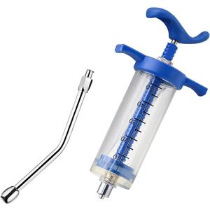 1 Set Feeding Syringe with Drench Nozzle Adjustable Dosage Reusable Drench Gun Syringe for Goat, Horse, Sheep, Dog, Pig, Cat, Bird, Small Pet (M-50ml)
