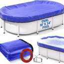 18' x 34' Oval Winter Pool Cover for Above Ground Pools, with Winch & Steel-Core Cable | Heavy-Duty | UV-Resistant | Easy Installation & Storage (Blue)