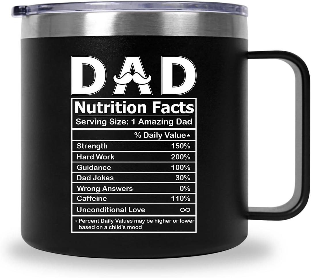 Father's Day Gift, Dad Coffee Mug Cup Gifts from Son Daughter, Gift for Dad Men Husband Uncle - 12 OZ Stainless Steel Insulated Coffee Mug with Handle, Tumbler Cup with Lid