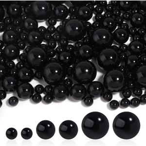 280PCS No Hole Pearl Beads for Vases Filler,8mm 14mm 20mm Mixed Size Round Black Floating Pearls for Centerpieces Vases, Brushes Holder, Wedding Party Decoration and Candles Centerpiece (Black)