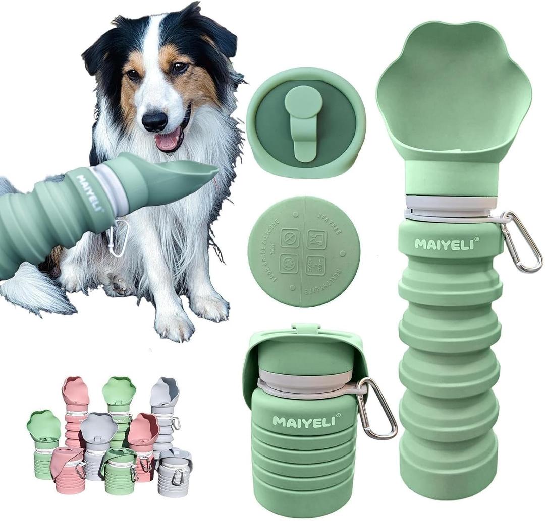 Collapsible & Portable Dog Water Bottle with Dispenser for Walking, Travel, and Outdoor, 9oz-17oz Leak-Proof Silicone Water Bottle for Dogs on The Go (Green) | Leak-proof collapsible dog water bottle expands from 9oz to 17oz for easy hydration on walks, hikes, and trave
