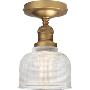 Yosoan Indoor Vintage Ceiling Light with Striped Shade, 1-Light Hardwired Modern Vanity Light Industrial Semi Flush Mount Ceiling Lamp Bowl Texture Glass for Kitchen Hallway(Antique)