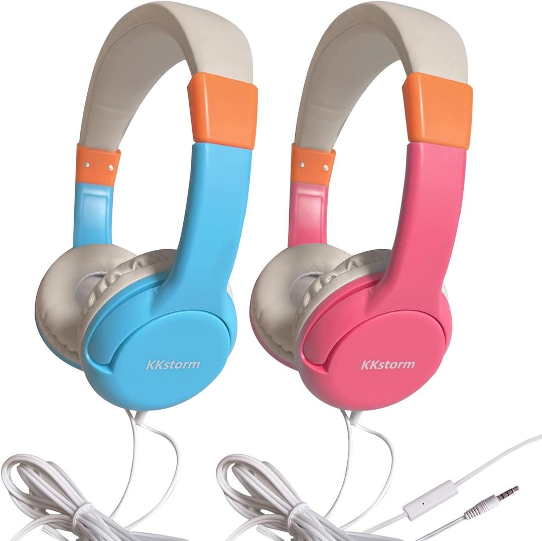 Premium Children's Wired Headphones with Mic - Gaming & Studio Headphones, 2PACK Blue & Pink