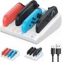 [Switch 1/2 Compatible] FASTSNAIL 8-in-1 Charging Dock for Nintendo Switch 2 & 1/OLED for Joy-Con 2, Dual-Direction Magnetic Fast Controller Charger Station Stand for Joycon 2/Joycon 1 (White)