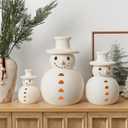 Christmas Decorations - Handmade Terracotta Snowman Figurines - 1 Pack White Clay Winter Decor Holiday Rustic Unique Decor for Home Table Room Farmhouse Indoor Outdoor - ONLY Size M