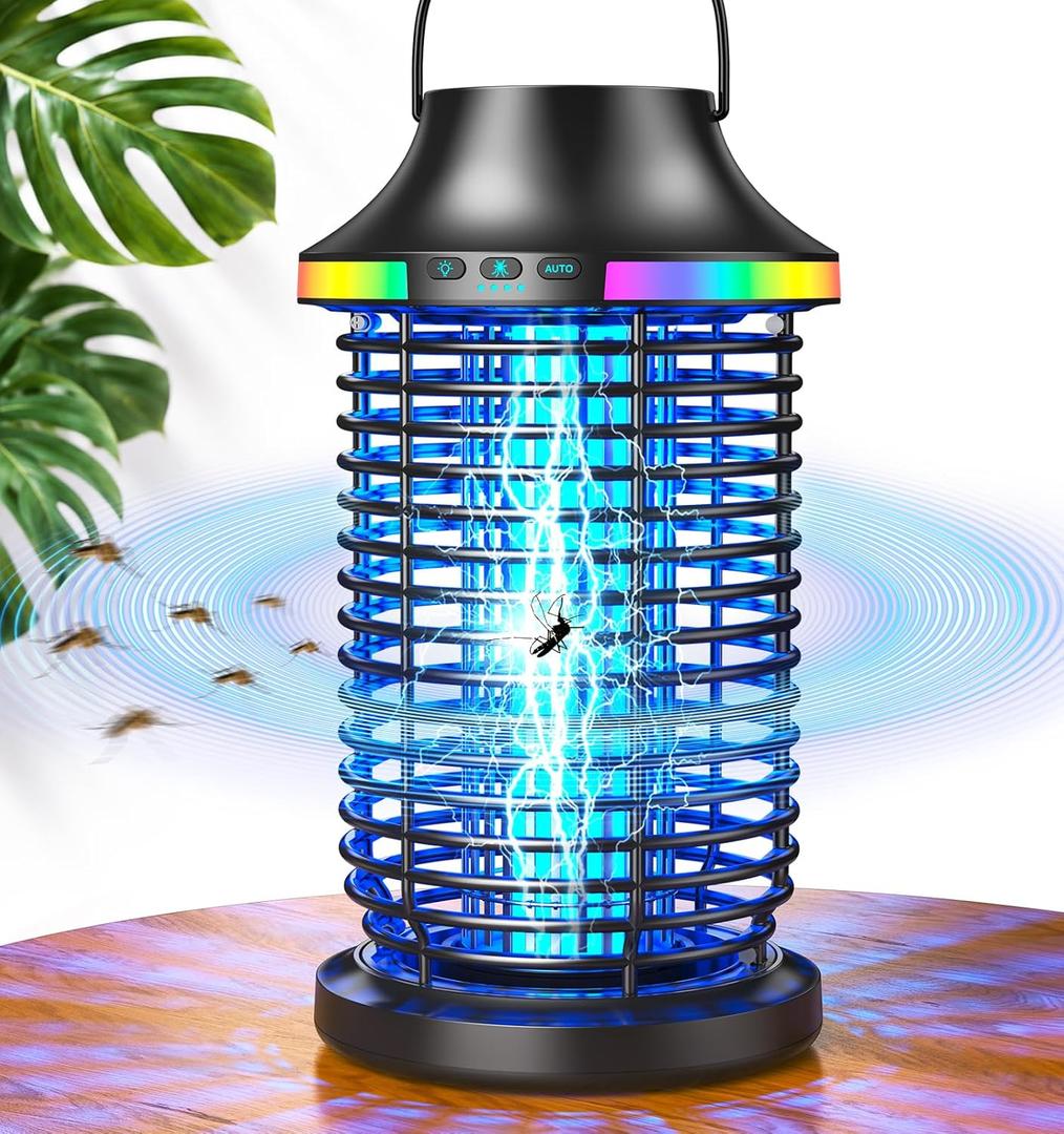 Bug Zapper Outdoor Cordless, 2026 Upgraded 4200V Electric Mosquito Zapper 5 in 1 Rechargeable Bug Zapper Outdoor Waterproof with 5000mAH Battery, Portable Fly Zapper Insect Zapper for Patio Camp