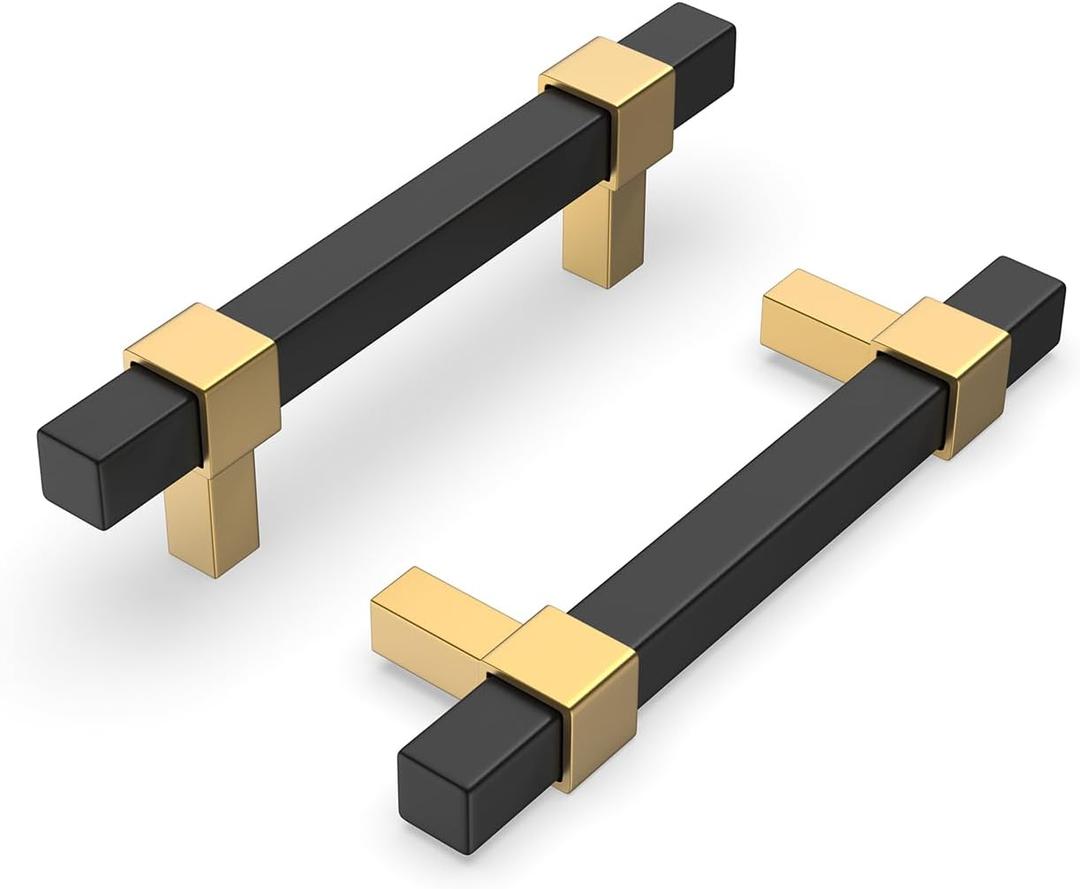 Goldenwarm 30 Pack Cabinet Handles Black and Gold Cabinet Pulls 3 Inch Hole Center Drawer Pulls Modern Bar Dresser Handles for Bathroom Kitchen Bedroom, Zinc Alloy