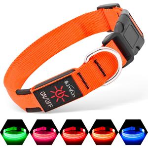 Illumifun LED Dog Collar, Adjustable Light Up Dog Collars, USB Rechargeable Water-Resistant Glowing Safety Collar Light (Orange, Small)