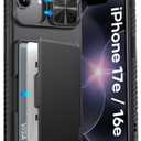 ATATOO for iPhone 17e & 16e Case Wallet, Built-in Card Holder (3-5 Cards) [RFID Blocking] & Slide Camera Cover, Military Grade Protection, Rugged Silicone Phone Case for iPhone 17e/16e 6.1", Black