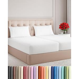 Split King Size 5 Piece Sheet Set - Comfy Breathable & Cooling Sheets - Hotel Luxury Bed Sheets for Women & Men - Deep Pockets, Easy-Fit, Soft and Wrinkle Free Sheets - White Oeko-Tex Bed Sheet Set