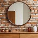 Round Wood Frame Mirror 28 Inch, Brown Wall Circle Mirror for Bathroom, Nursery, and Wall Decor